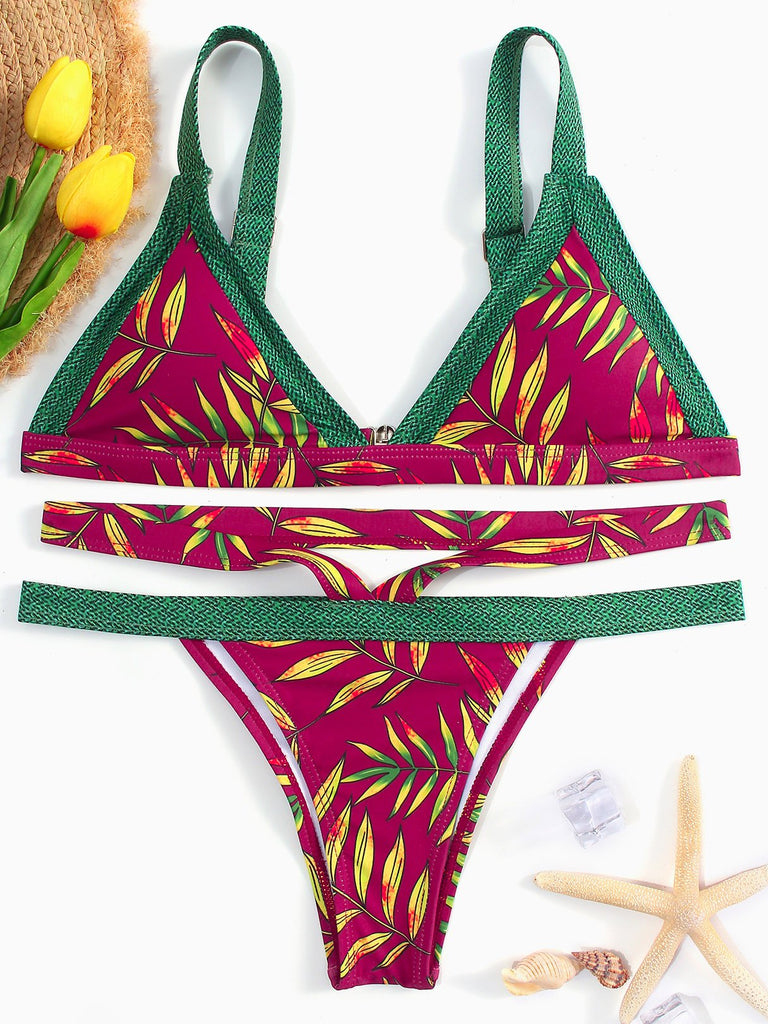 V-Neck Sleeveless Floral Print Sexy Bikinis