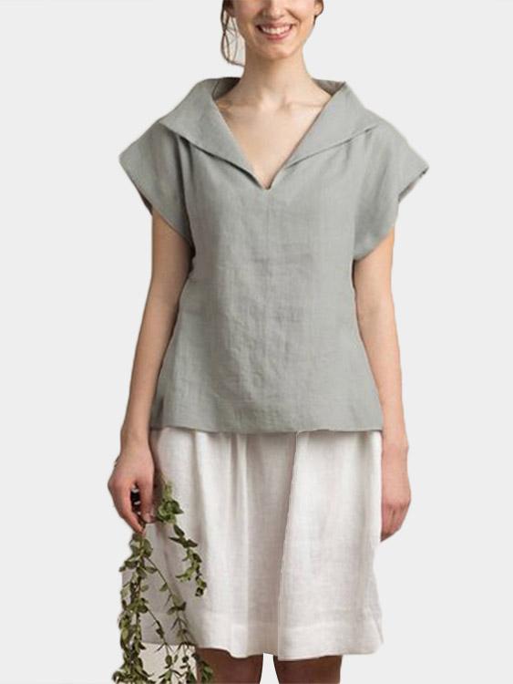 Lapel Collar Short Sleeve Top