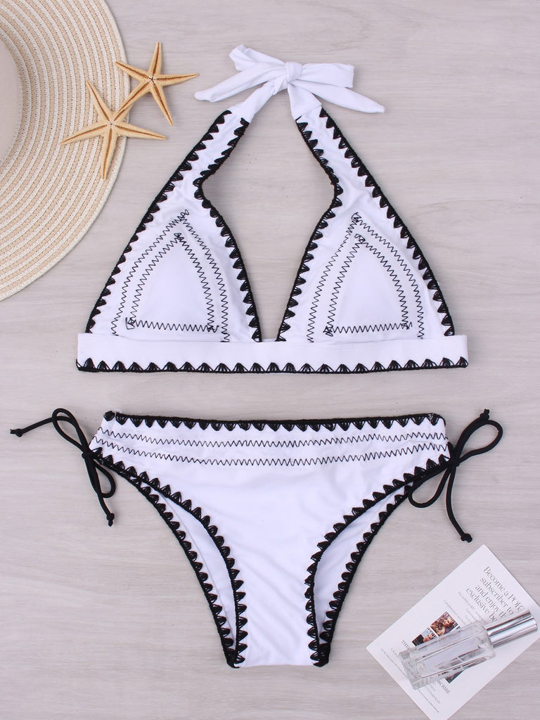 Halter Sleeveless Plain Two Piece Bikinis