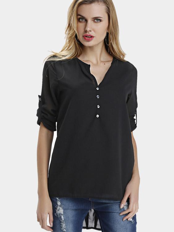 V-Neck Long Sleeves Chiffon Shirt