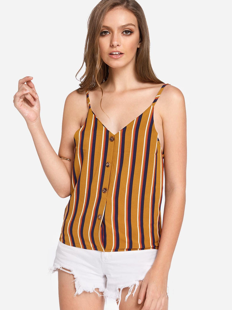 V-Neck Stripe Backless Spaghetti Strap Sleeveless Camis