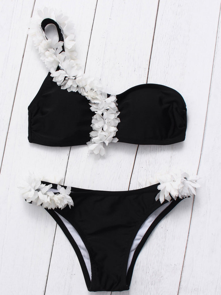 Black One Shoulder Sleeveless Bikinis
