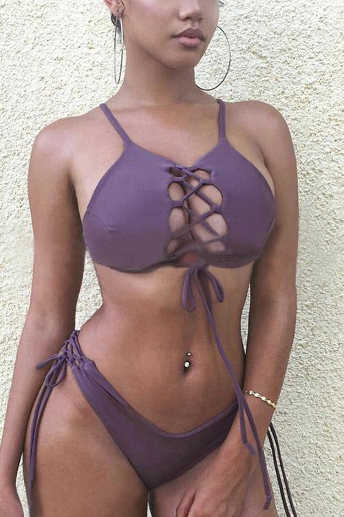 Purple Sleeveless Bikinis