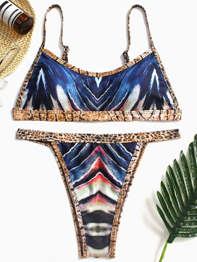 Round Neck Sleeveless Two Piece Bikinis