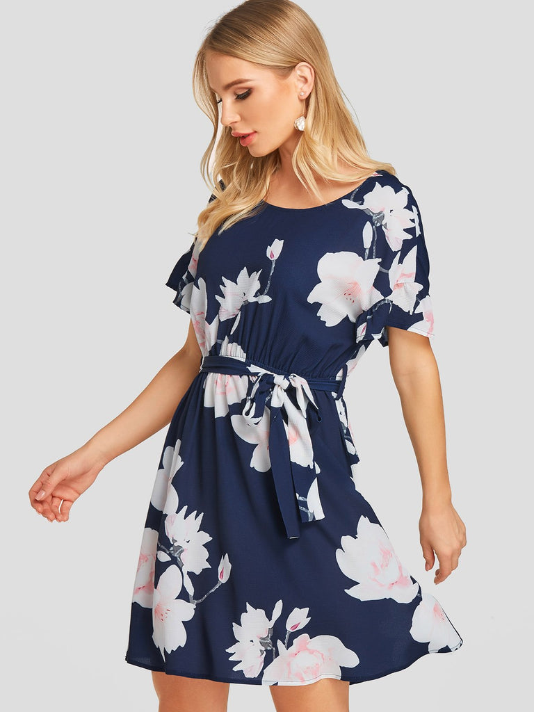 Ladies Navy Floral Dresses