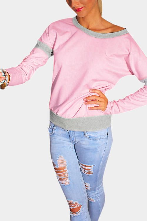 Round Neck Long Sleeve Pink T-Shirts