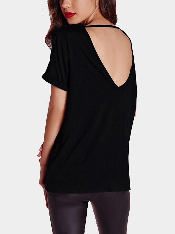 V-Neck Cut Back Black T-Shirts