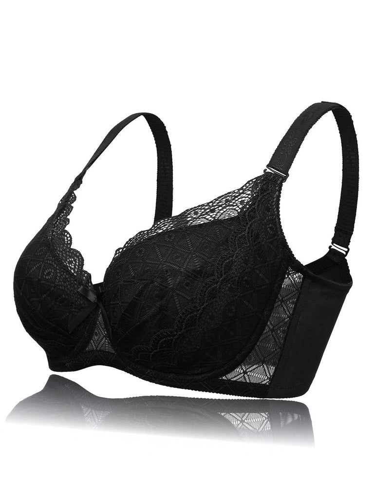 Lace Trim Bowknot Adjustable Strap Bra With Wire