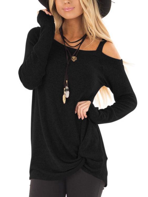 One Shoulder Cut Out Long Sleeve Irregular Hem T-Shirts