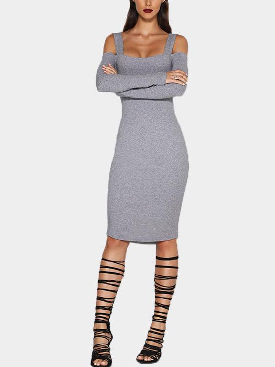 Grey Long Sleeve Backless Dresses