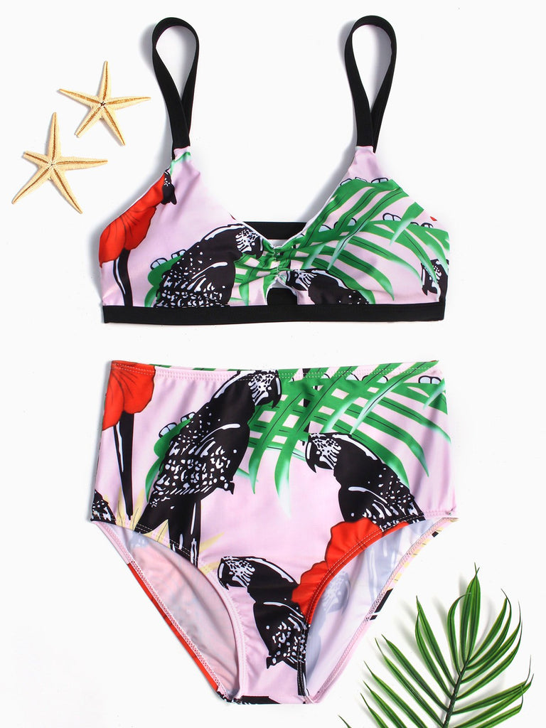 Halter Floral Print Two Piece Bikinis