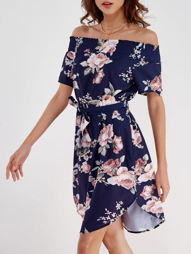 Ladies Navy Floral Dresses