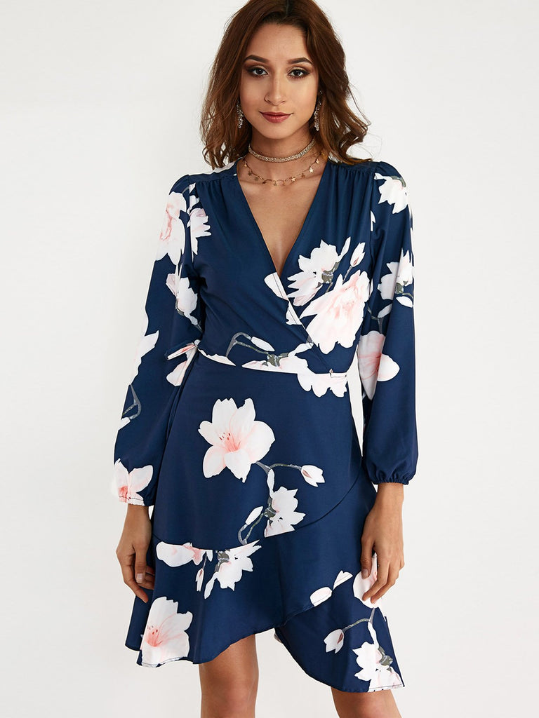 Ladies Navy Floral Dresses