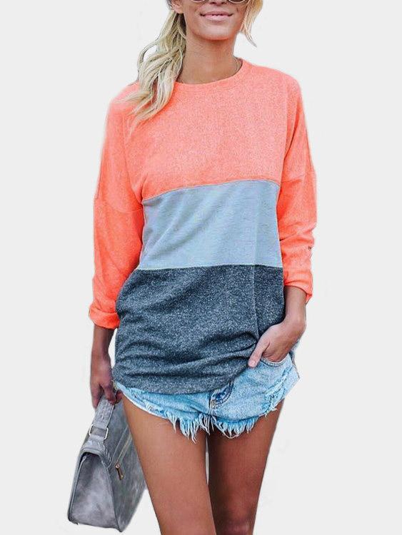 Round Neck Curved Hem Long Sleeve T-Shirts