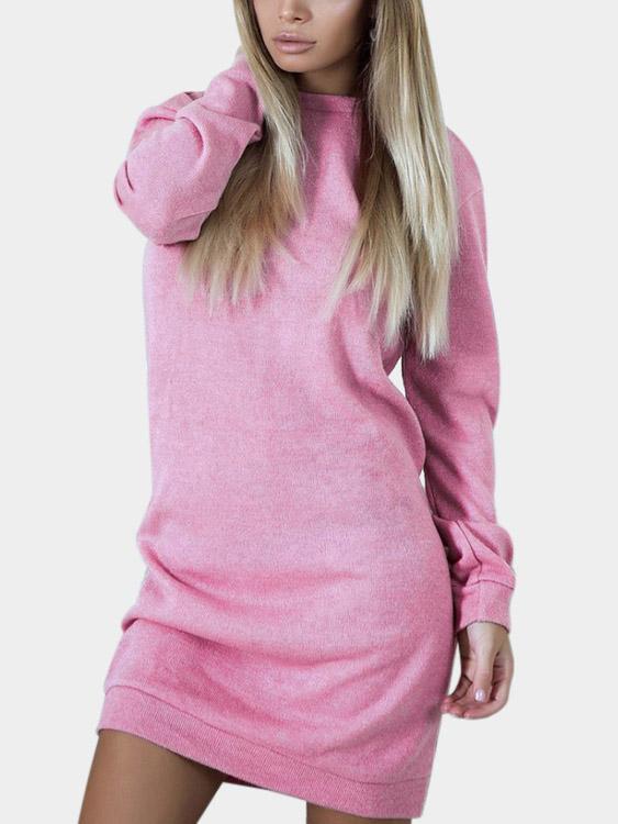 Round Neck Lace Backless Cut Out Long Sleeve Casual Dresses