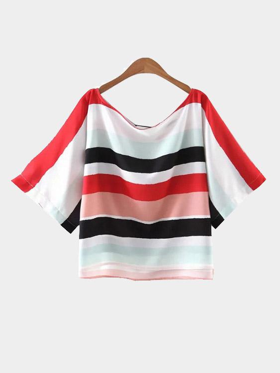 Stripe Short Sleeve Slit Hem T-Shirts