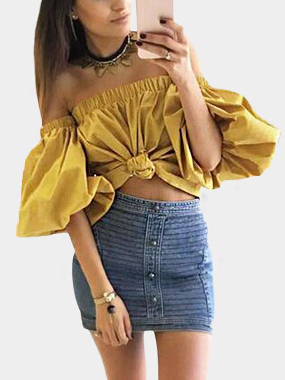 Off The Shoulder Half Sleeve Yellow Top
