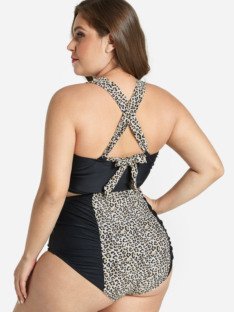 Womens Leopard Plus Size Swimwear