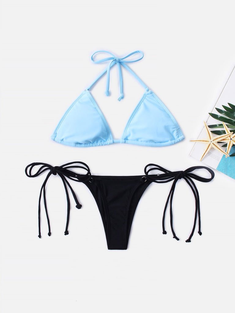 V-Neck Self-Tie Tie-Up Bikini Set