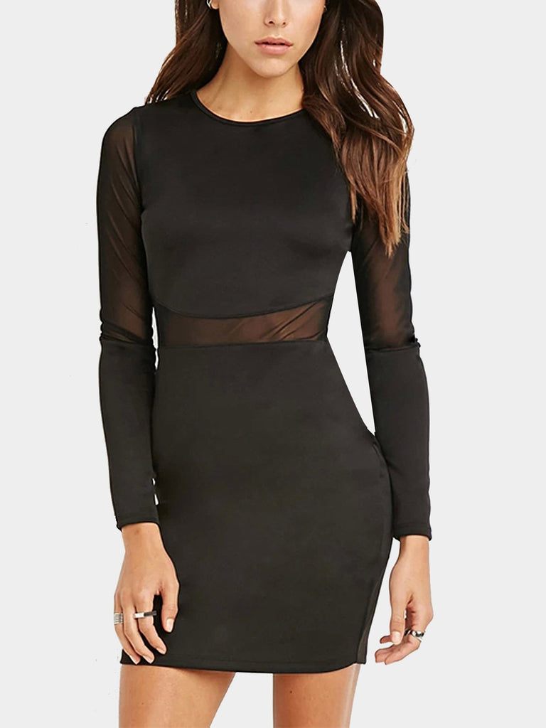 Black Round Neck Long Sleeve Dresses