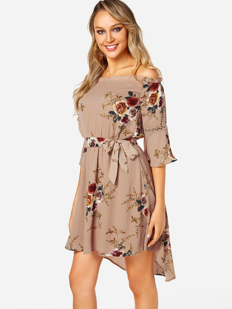 Ladies Apricot Floral Dresses