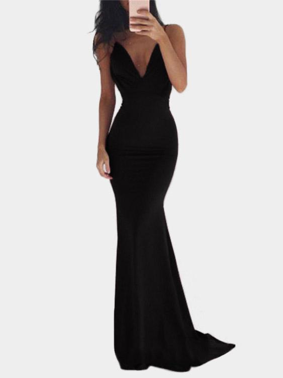 Deep V Neck Sleeveless Backless Maxi Dresses