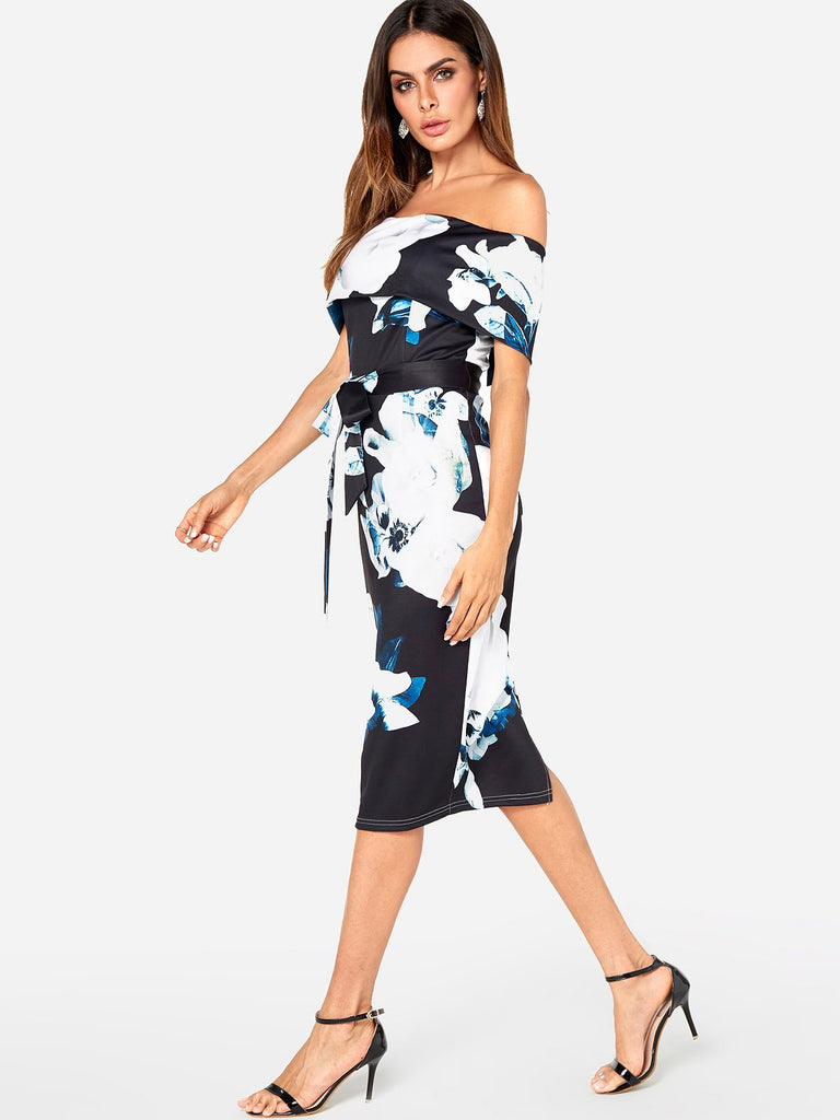 Ladies Navy Floral Dresses