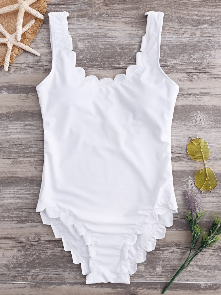Scoop Neck Sleeveless Tie-Up Ruffle Hem Swimsuit