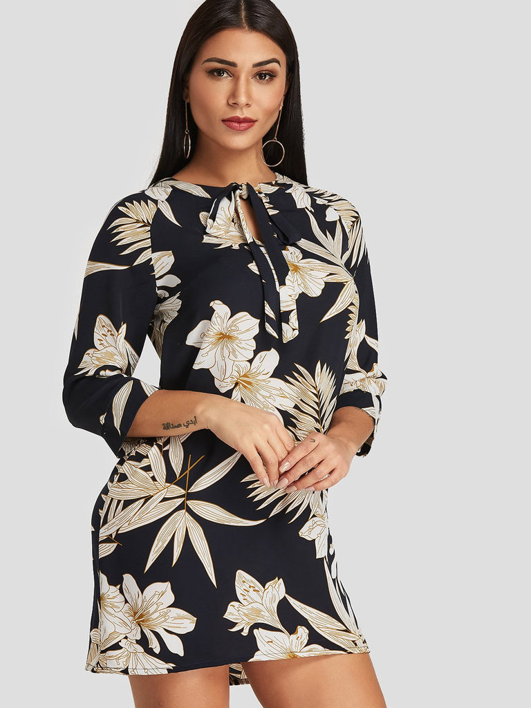 Ladies Dark Blue Floral Dresses