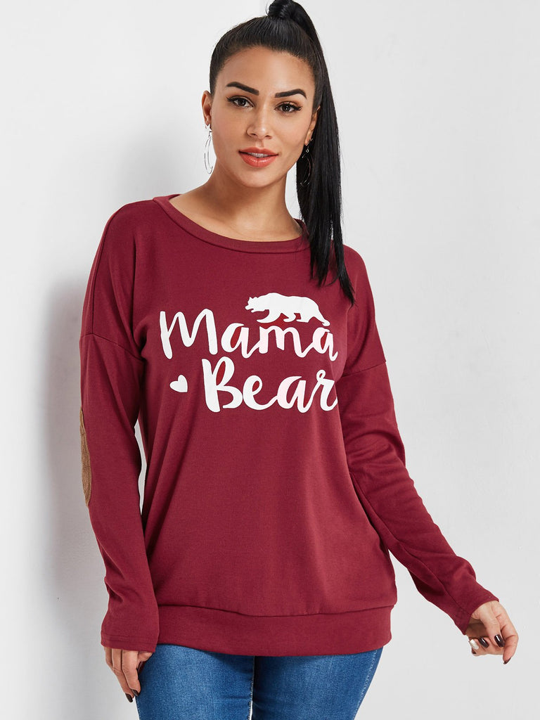 Letter Long Sleeve Top With Patch On The Elbow