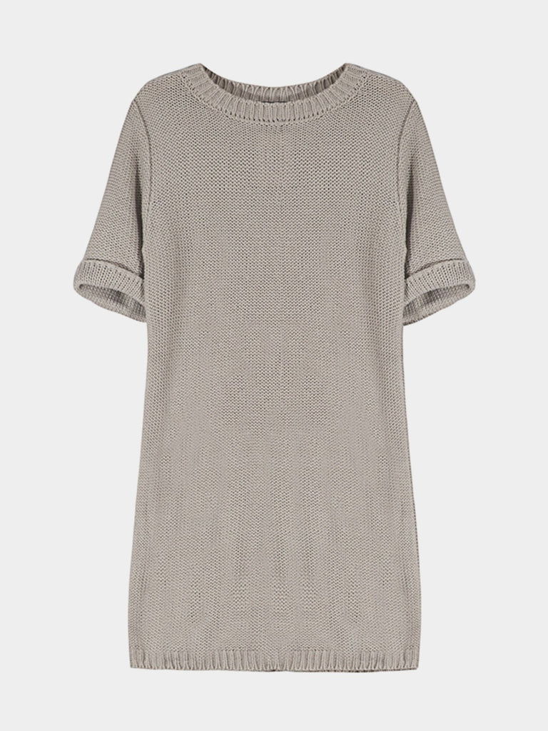 Grey Round Neck Plain Cut Out Casual Dresses