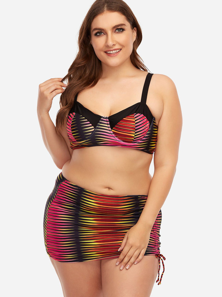 Stripe Sleeveless Pink Plus Size Swimwear