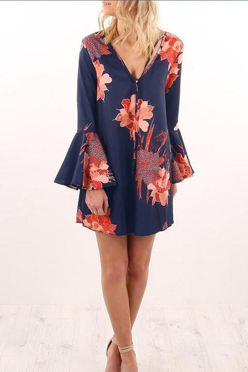 Ladies Navy Floral Dresses