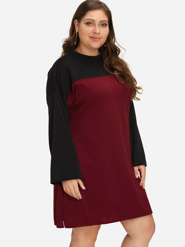 Ladies Color Block Plus Size Dresses