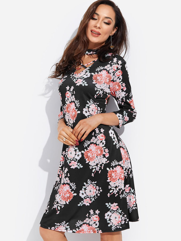 Ladies Black Floral Dresses