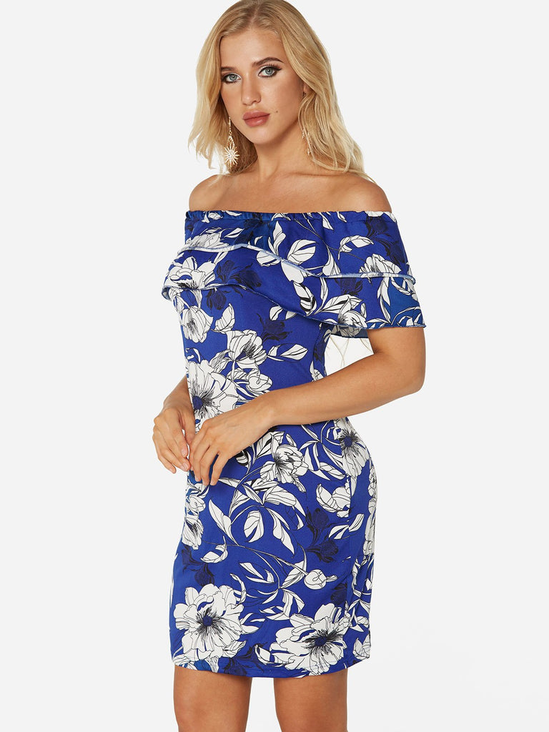 Ladies Blue Floral Dresses