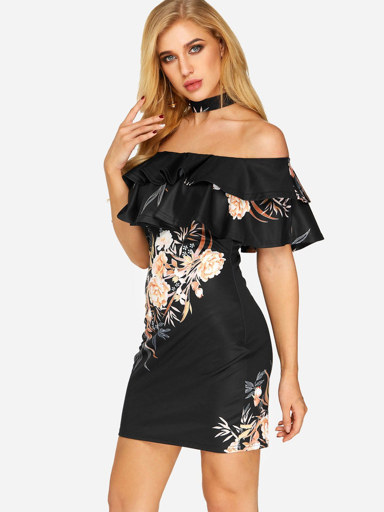 Ladies Black Floral Dresses