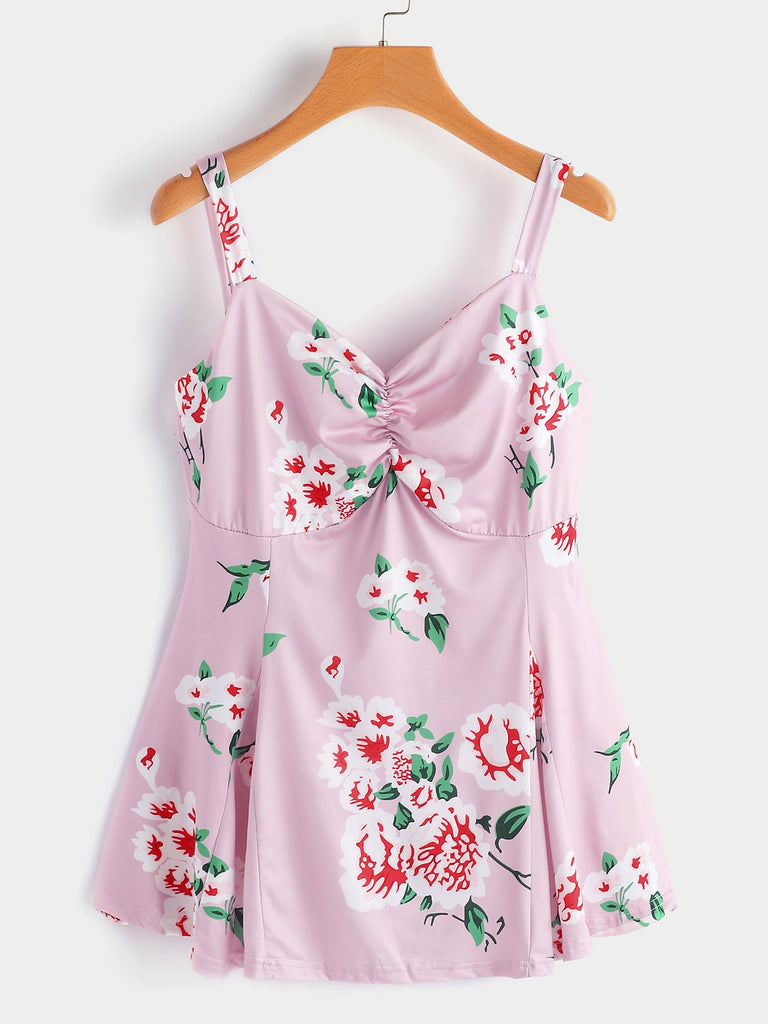 V-Neck Floral Print Sleeveless Plus Size Tops