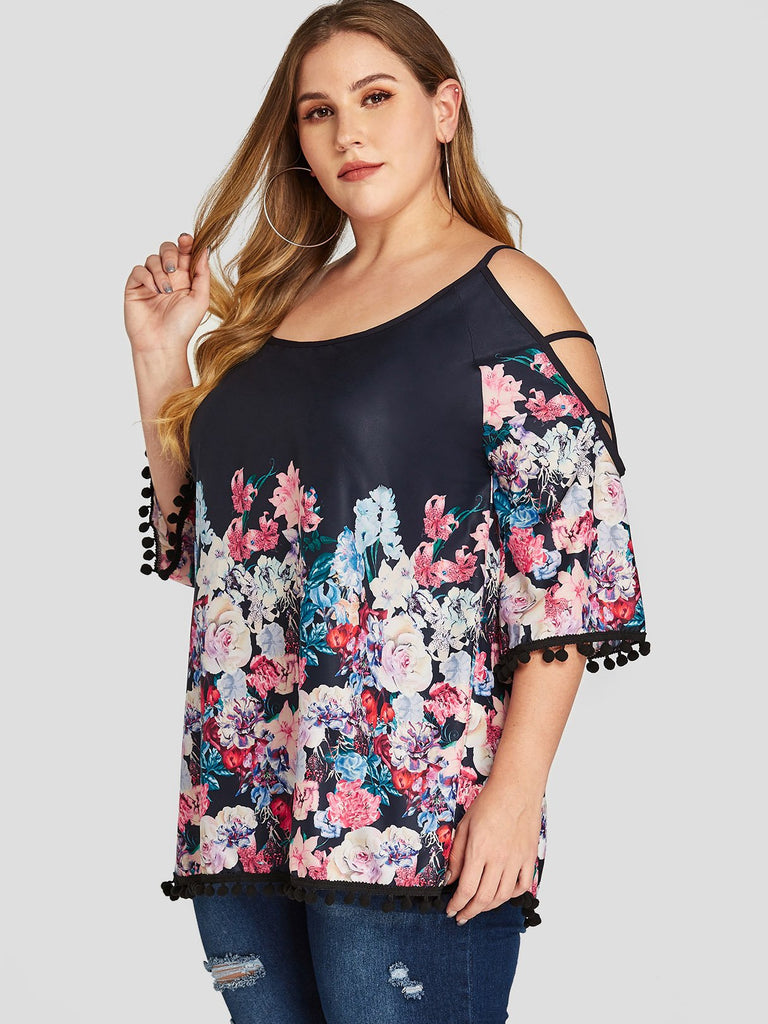 Womens Floral Print Plus Size Tops