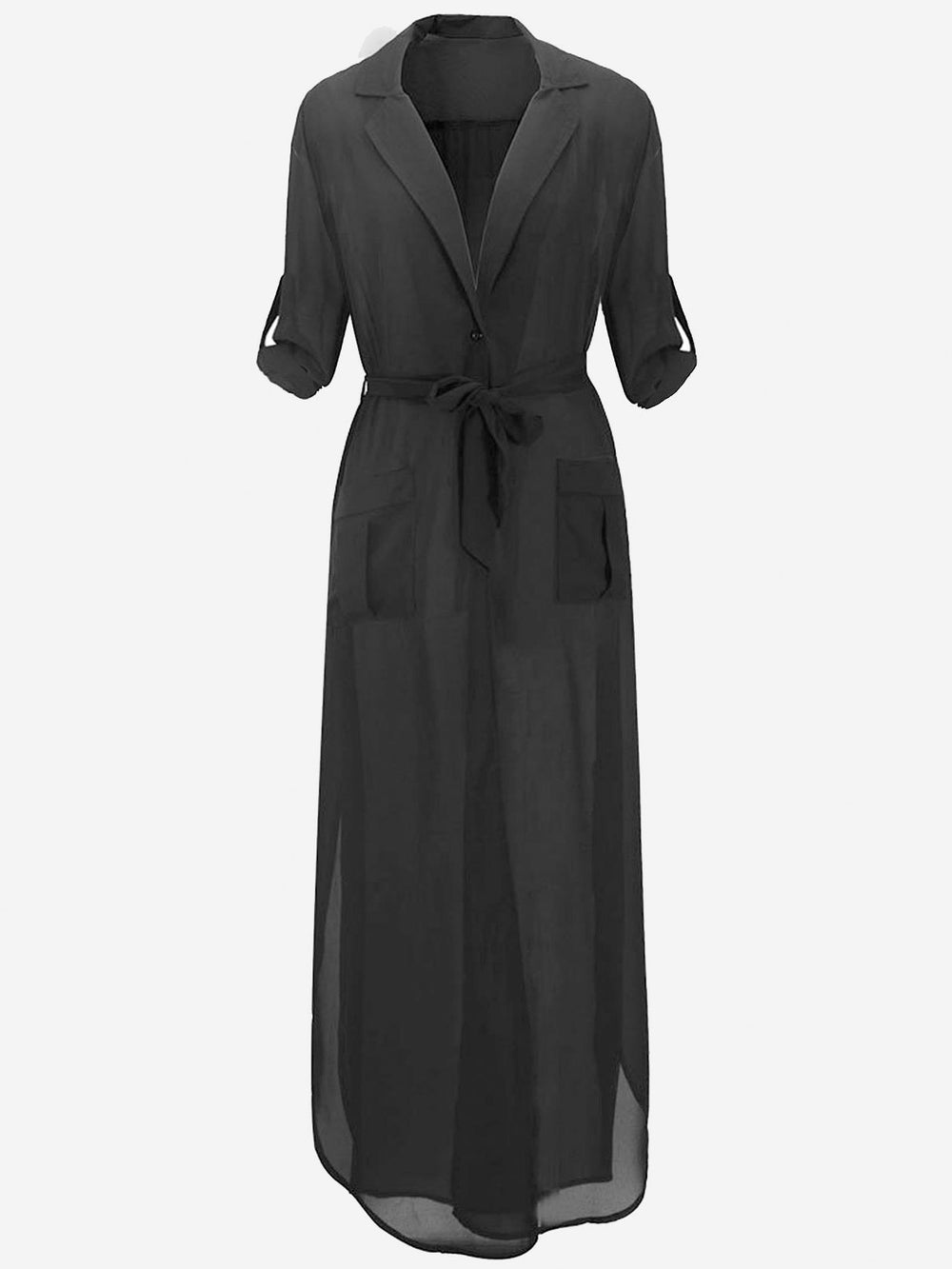 Black V-Neck Half Sleeve Plain Maxi Dress