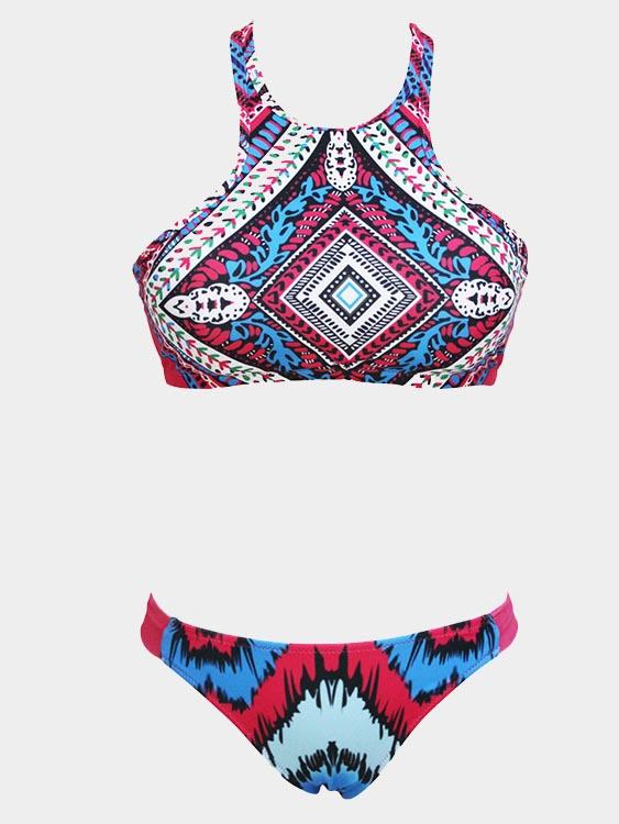 Round Neck Sleeveless Geometrical Bikinis