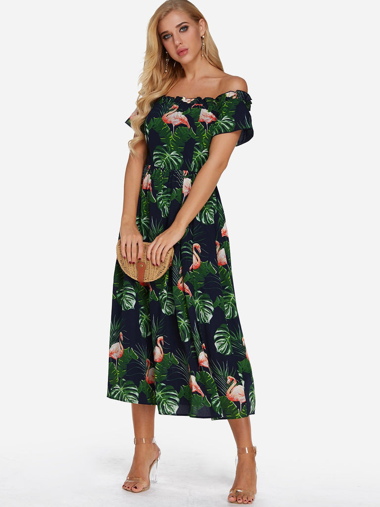Ladies Green Off The Shoulder Dresses