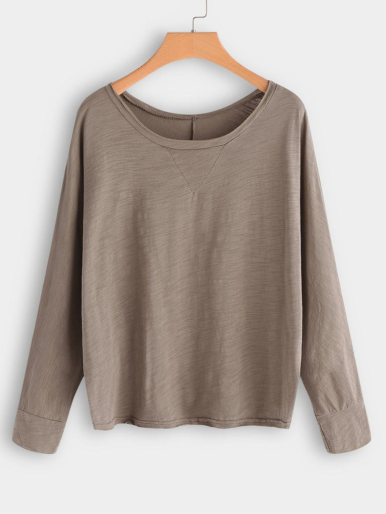 Round Neck Plain Long Sleeve Oversized Tops