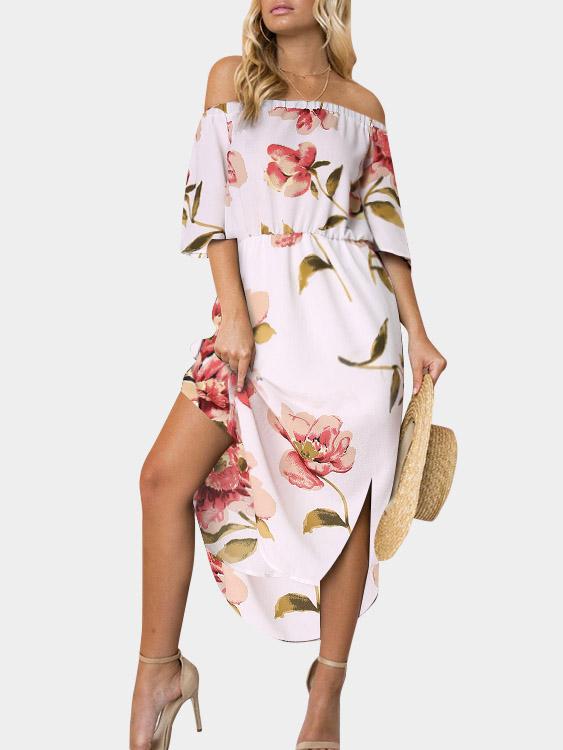 Womens White Floral Dresses