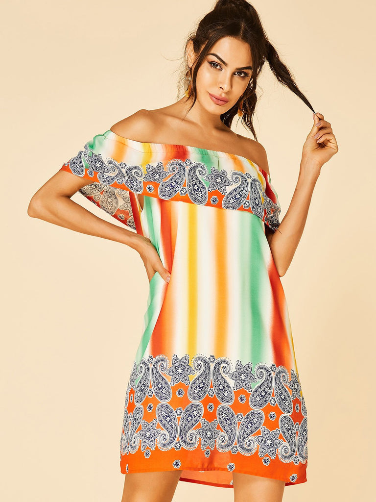Off The Shoulder Short Sleeve Mini Dress