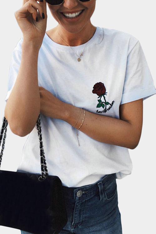 Crew Neck Round Neck Embroidered Printed Short Sleeve White T-Shirts
