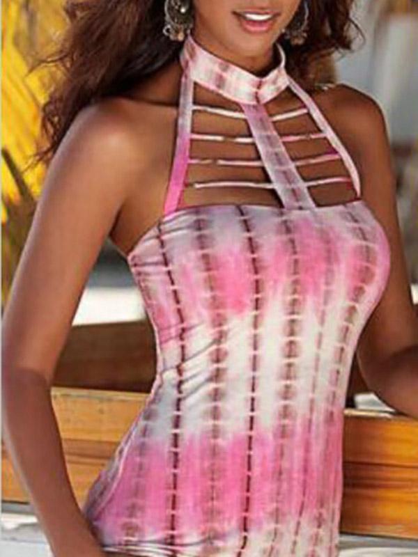 Round Neck Halter Fantasy Colour Floral Print Cut Out Sleeveless Camis