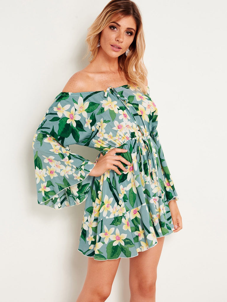 Ladies Green Floral Dresses