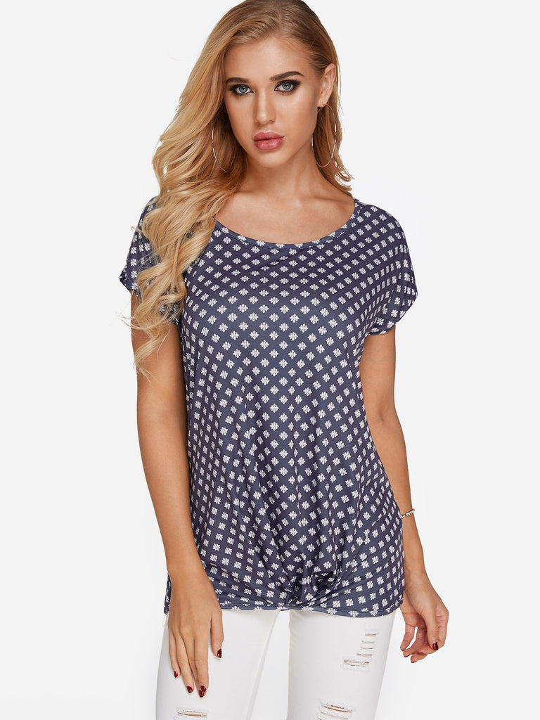 Crew Neck Pleated Short Sleeve T-Shirts