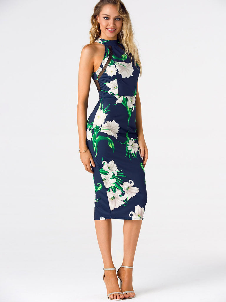 Ladies Navy Floral Dresses